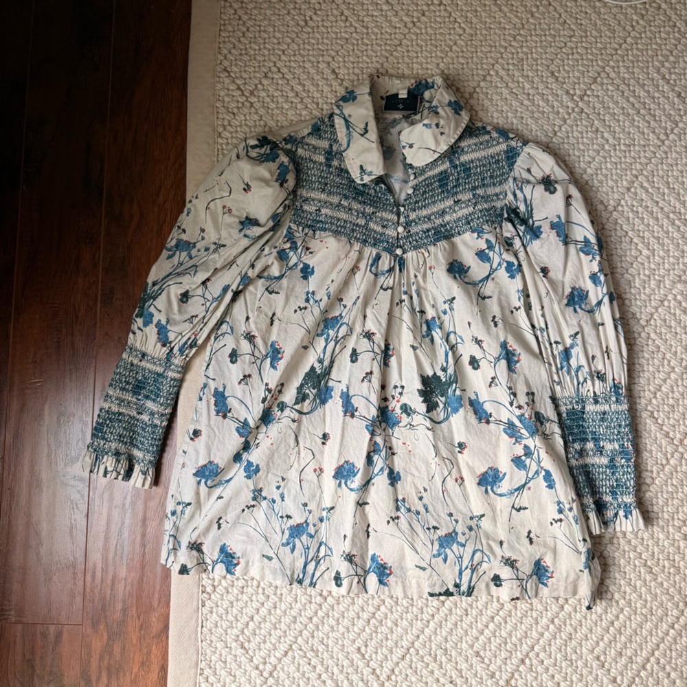 Tuckernuck Cream Floral Smocked blouse